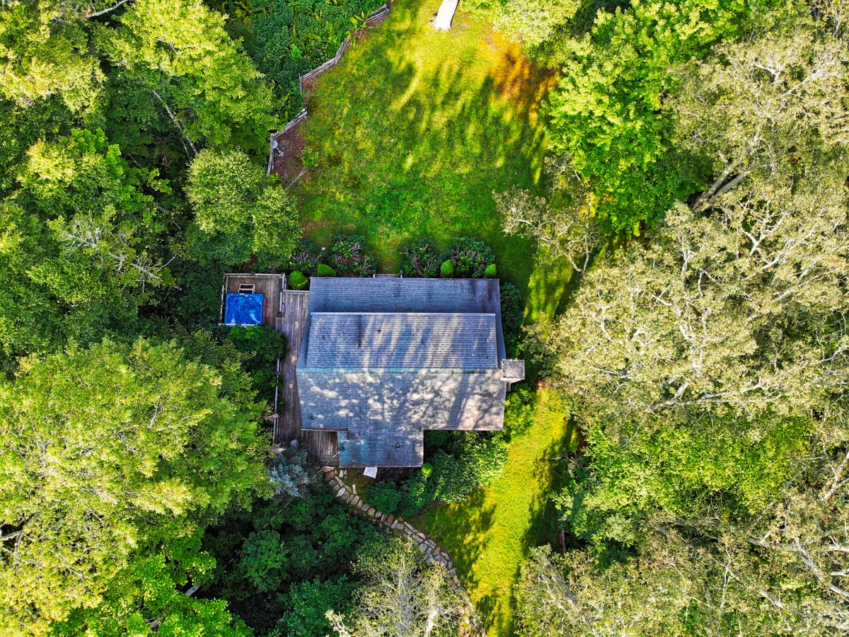 The exterior of the house is shown with its swimming pool and deck, surrounded by abundant greenery. The open outdoor space suggests opportunities for relaxation and stargazing, with sweeping views that hint at the elevation and natural beauty of the property.